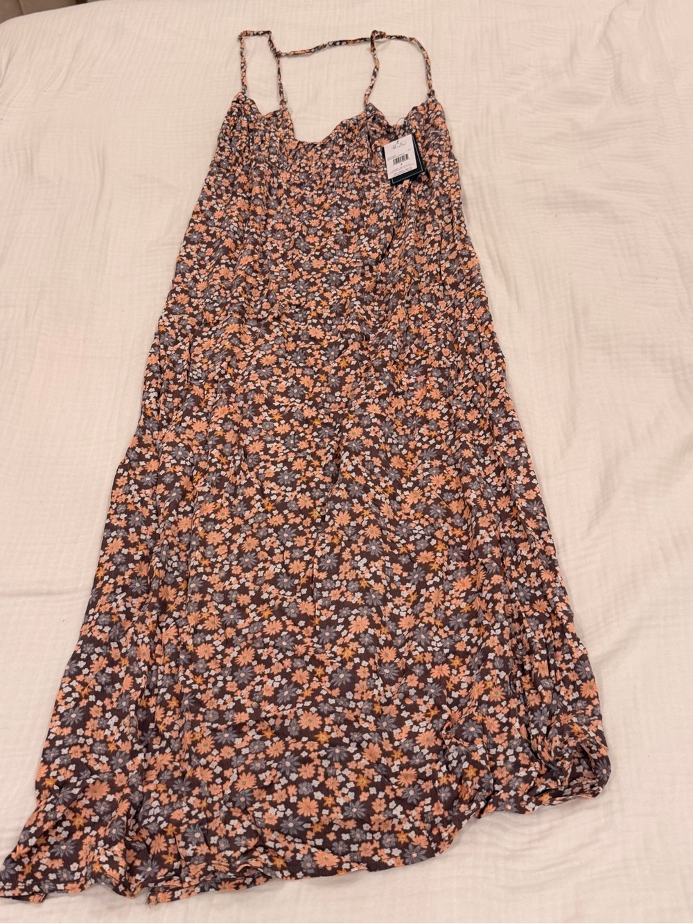 Volcom Peach & Black Floral Midi Slip Dress